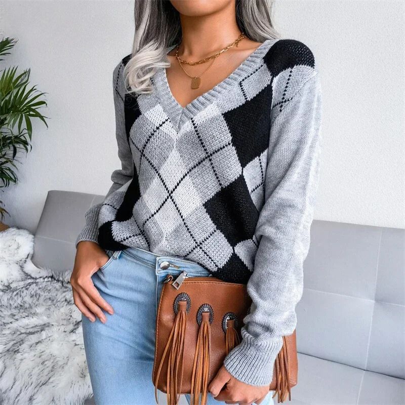 WW | Pullover aus Wollargyle mit bequemem V-Ausschnitt