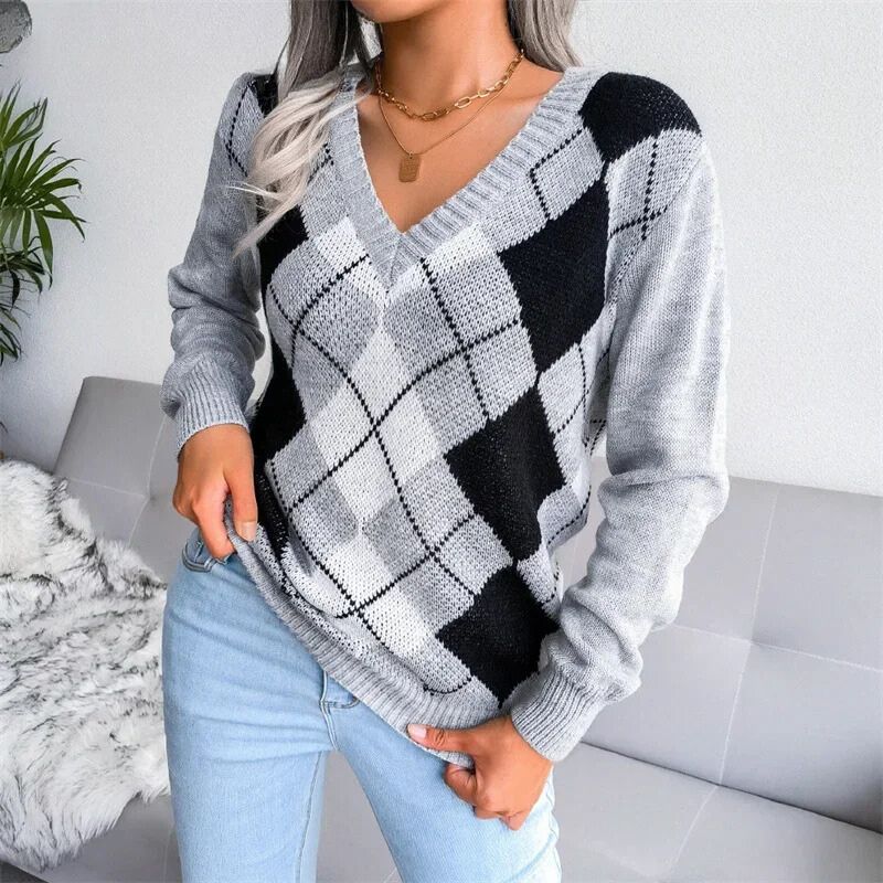 WW | Pullover aus Wollargyle mit bequemem V-Ausschnitt