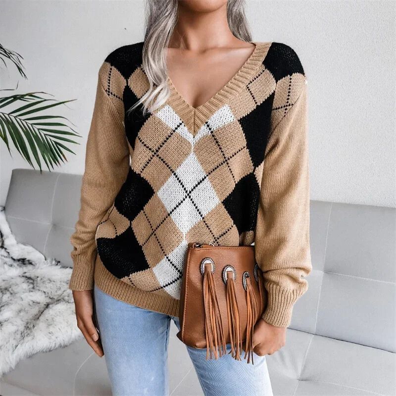 WW | Pullover aus Wollargyle mit bequemem V-Ausschnitt