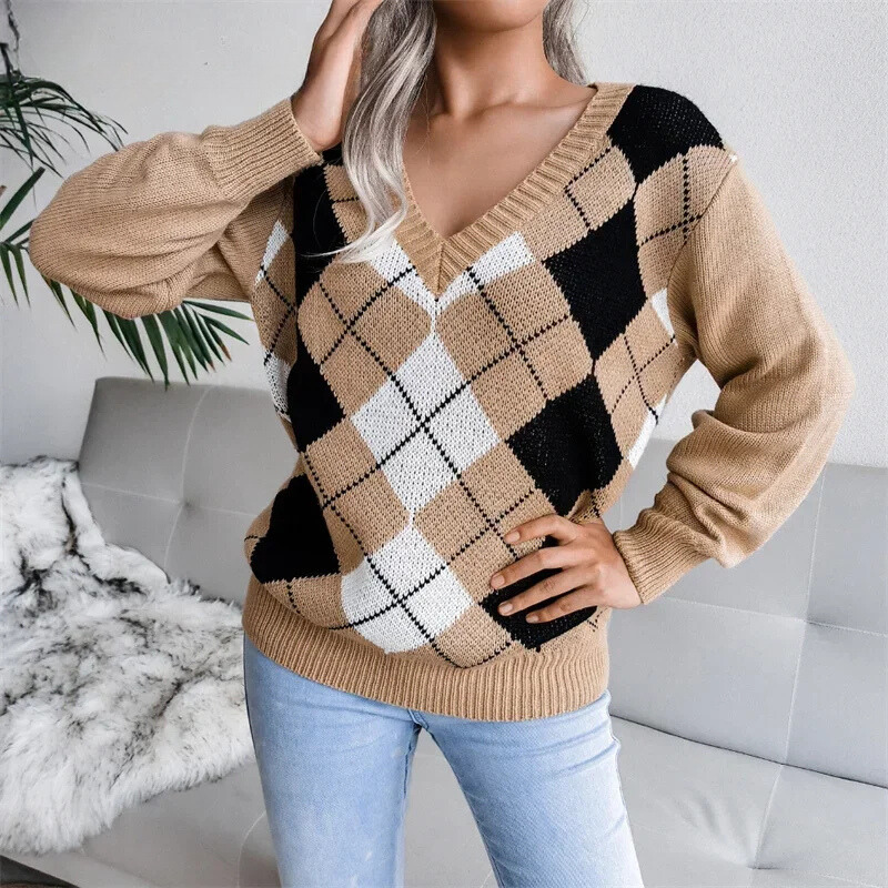 WW | Pullover aus Wollargyle mit bequemem V-Ausschnitt