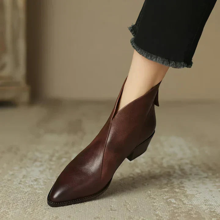 WW | women's leather ankle boots with block heel