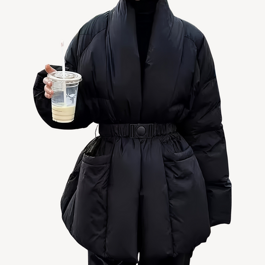 WW | Damen Wattierte Pufferjacke mit Taillengürtel und Stilvollem Riemenverschluss