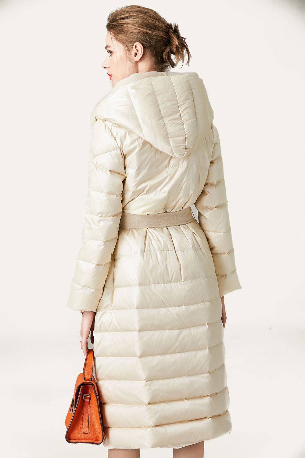WW | Damen Lange Wattierte Pufferjacke mit Knöpfen und Kapuze Aus Faux-Fur