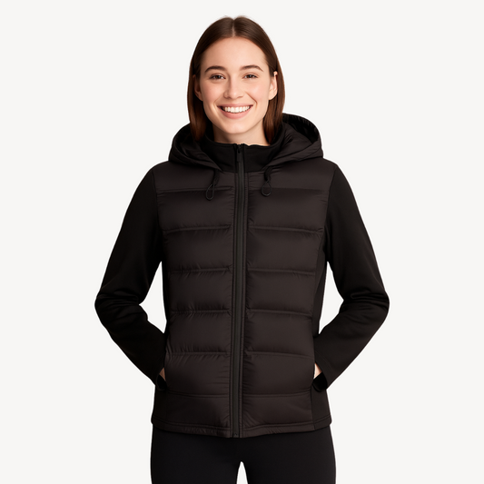 WW | Damen Schwarze Pufferjacke mit Kapuze und Reißverschluss