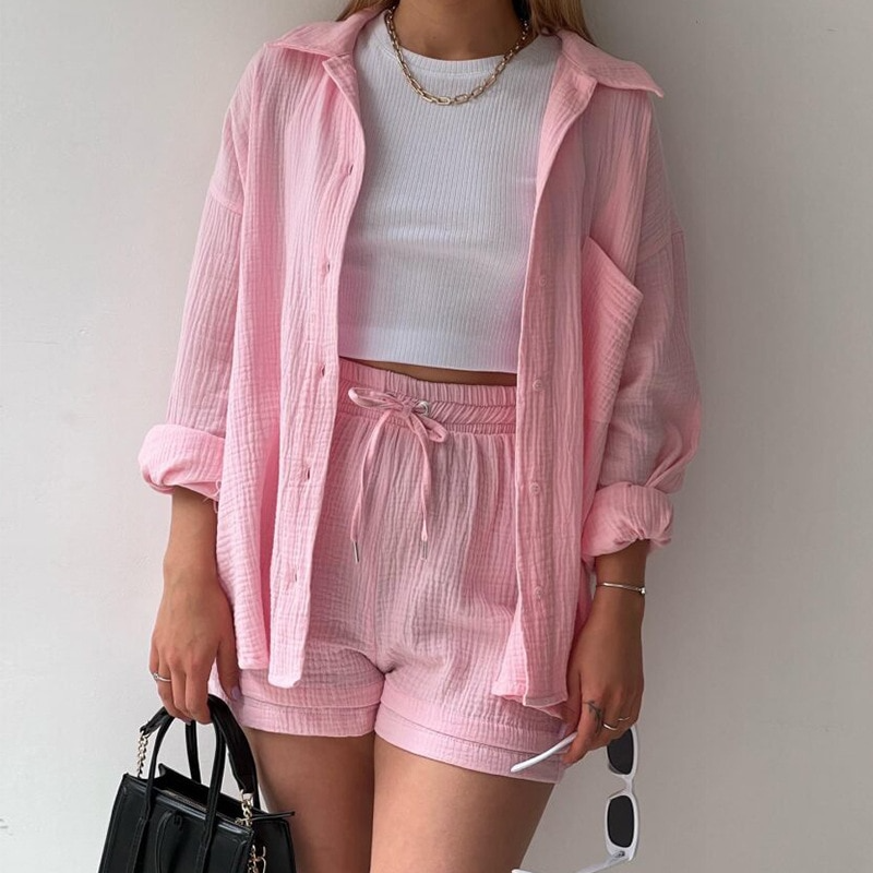 WW | Set Lose Passform Sommer Lounge Set Leinen Set Womens