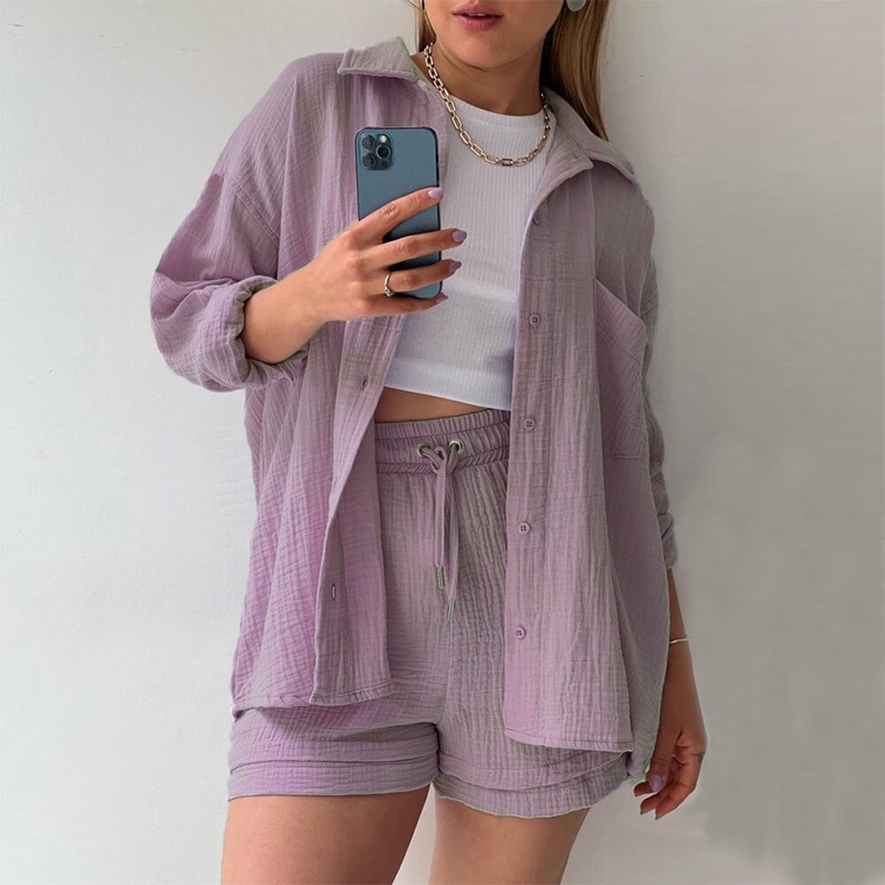 WW | Set Lose Passform Sommer Lounge Set Leinen Set Womens