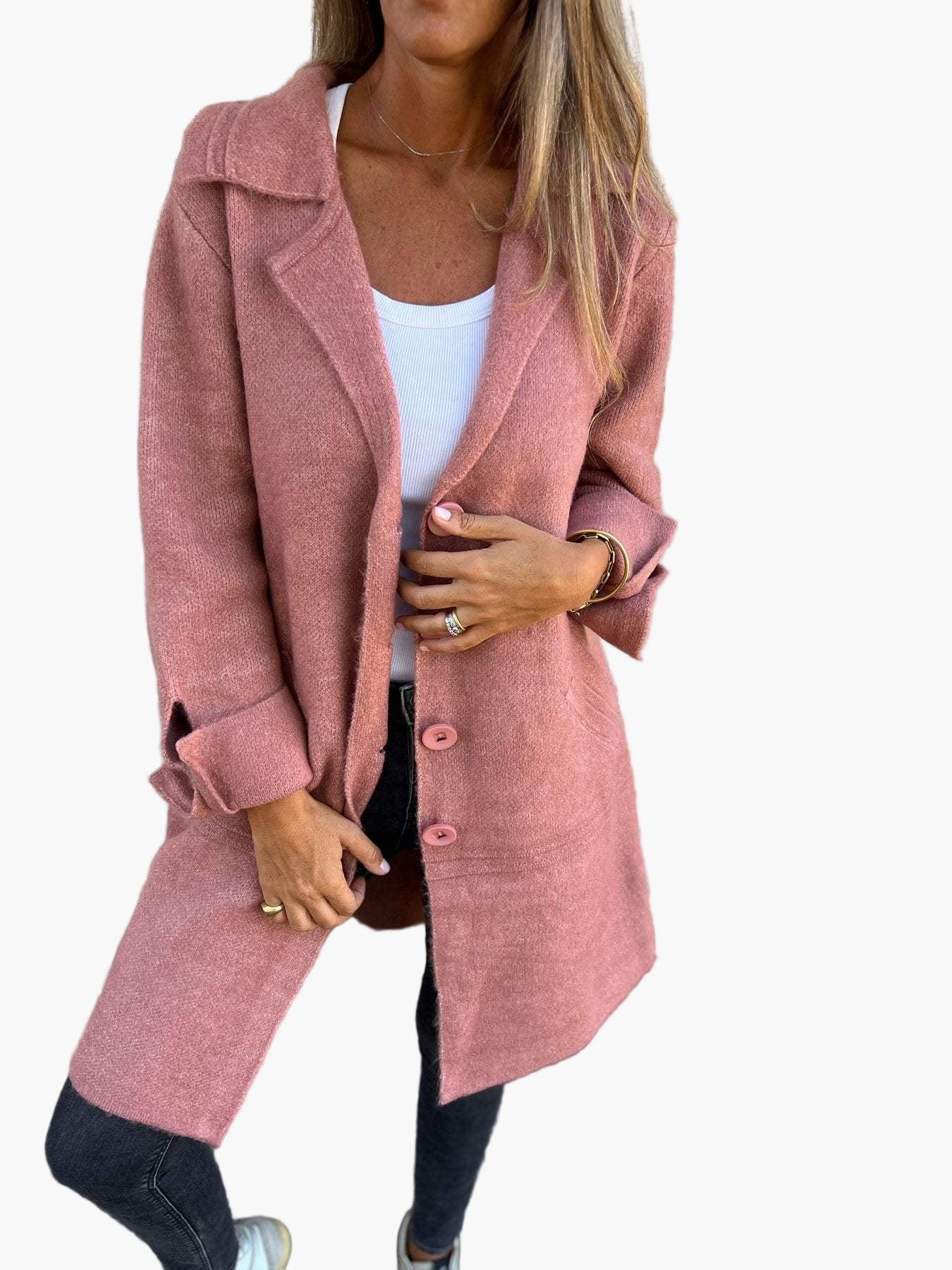 WW | Coat with elegant lapels - Long transitional jacket for everyday wear and the office