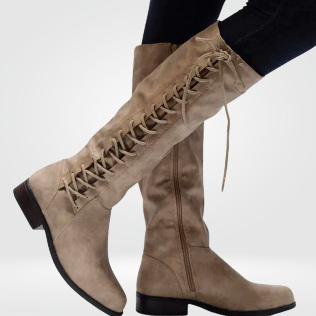 WW | Damenstiefel mit Lederoptik, Blockabsatz, Reißverschluss und Schnürung