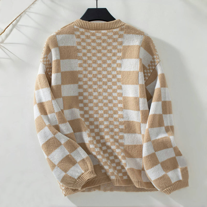 WW | Kariert Gestrickte Strickjacke für Damen