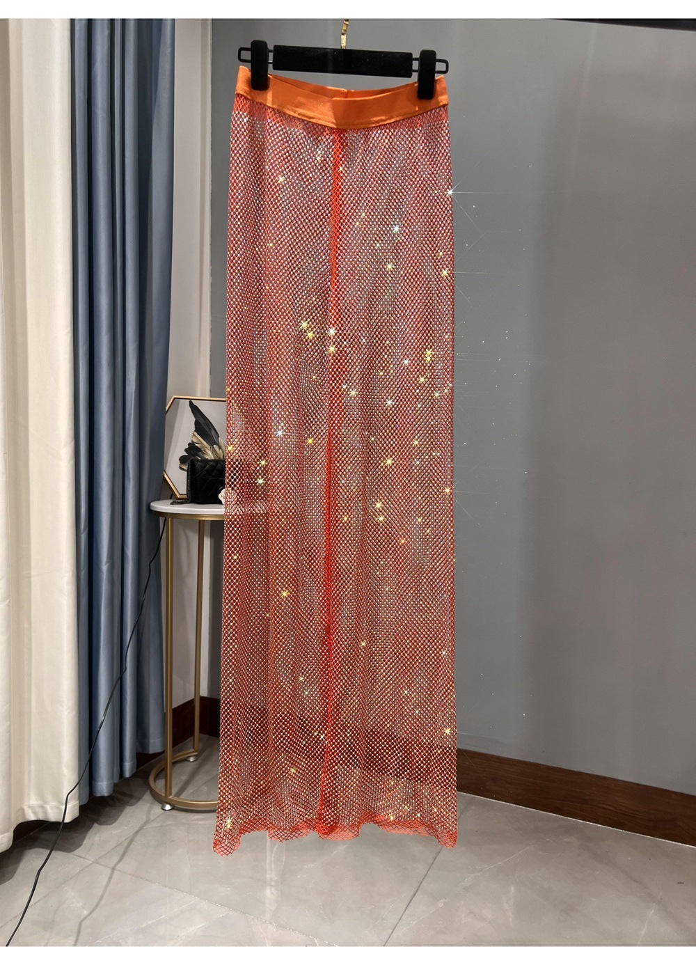 WW | Rhinestone Gerade Netz Weite Bein Slim Fit Schmeichelnde Mop Hosen