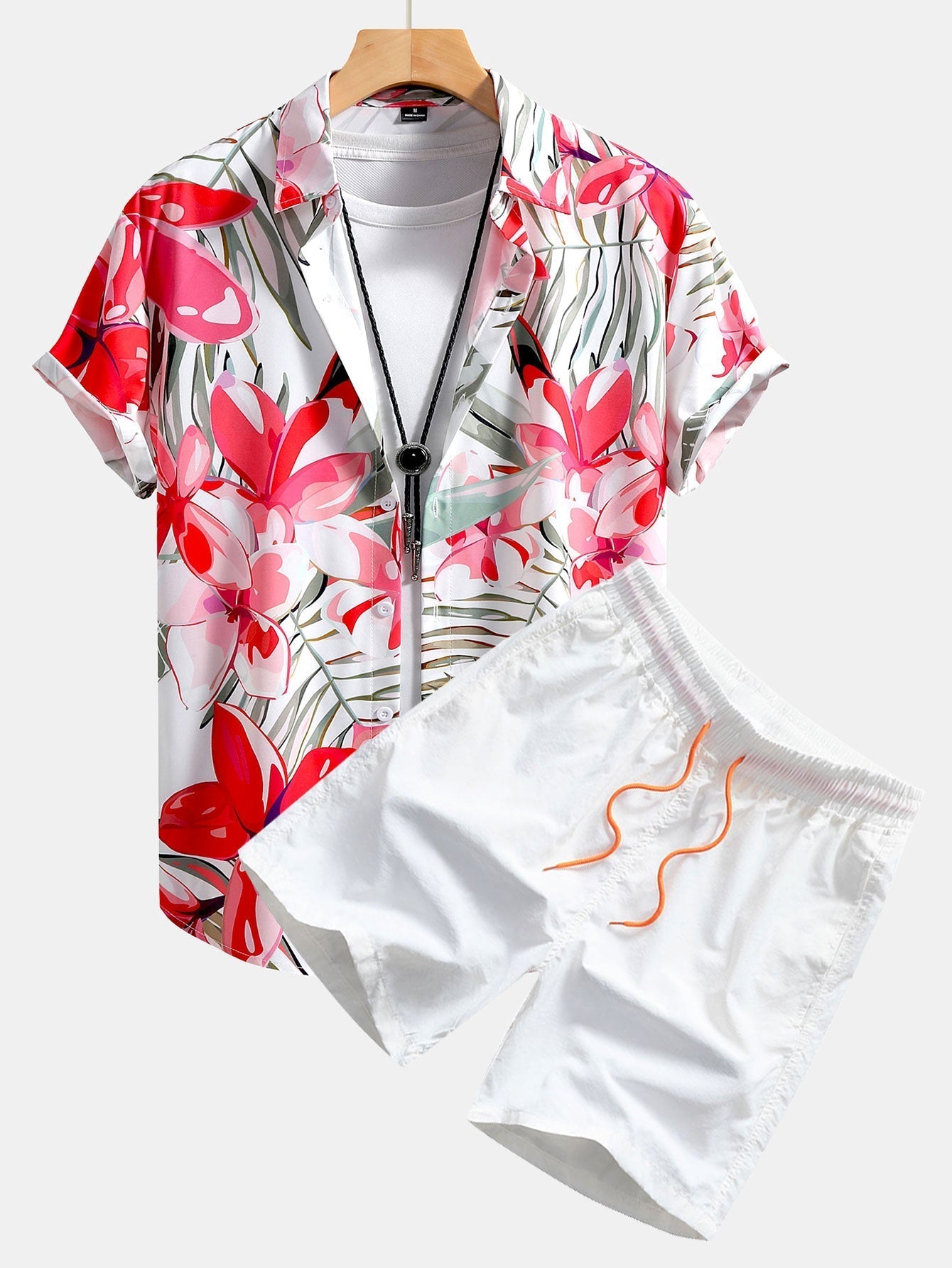 Hemd mit Blumenpflanzen-Print und Badehose mit Knopfleiste