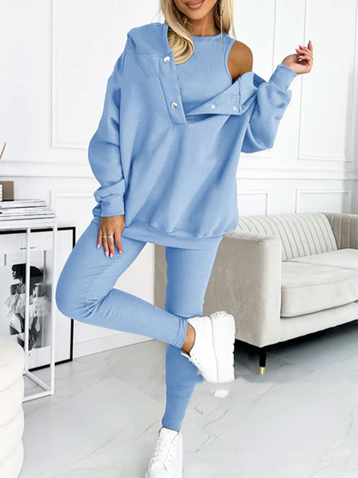 WW | Women's 3-piece Sport Suit with Loose Hoodie and Slim Pants