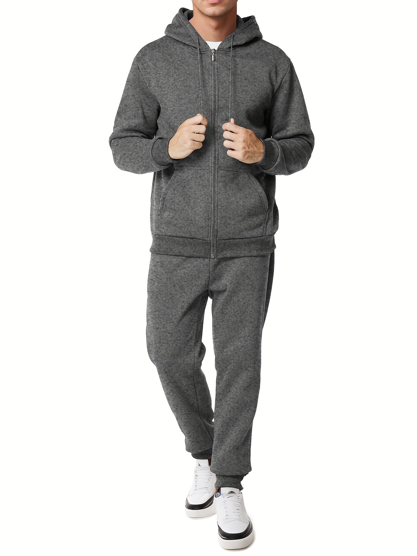 WW | Unifarbener Kapuzenpullover-Trainingsanzug mit Hose für Herren - Perfekt für Casual Days