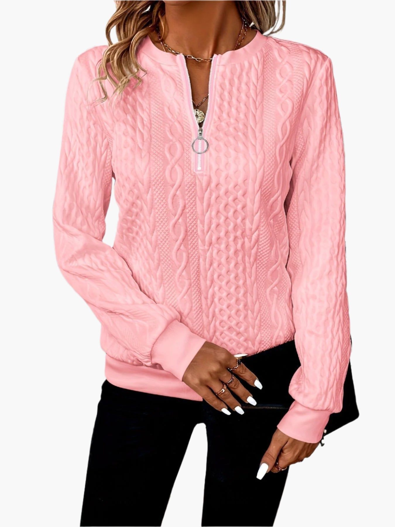 WW | Cable Knit Sweater with Zipper - Fashionable Casual Sweater for Autumn and Winter