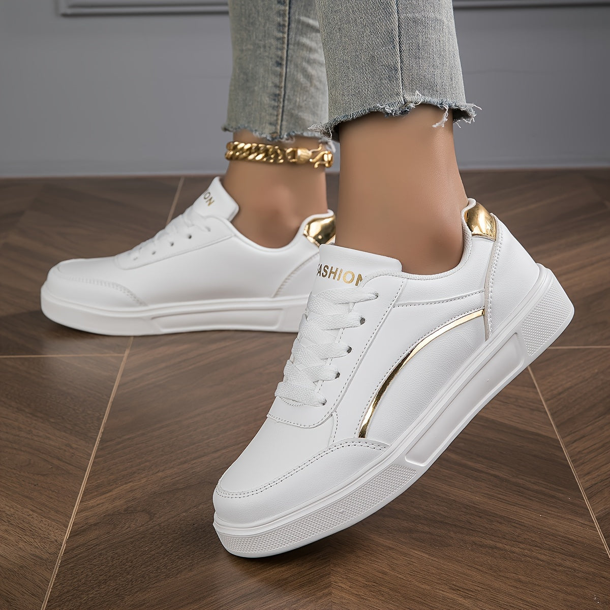 WW | Damen Sneaker in Einfarbiger Ausführung Mit Schnürsenkeln Und Weicher Sohle