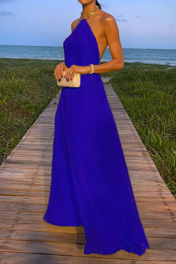 WW | Sunny In Santorini Ketten-Halter Rückenfreies A-Linie Urlaub Maxi Kleid