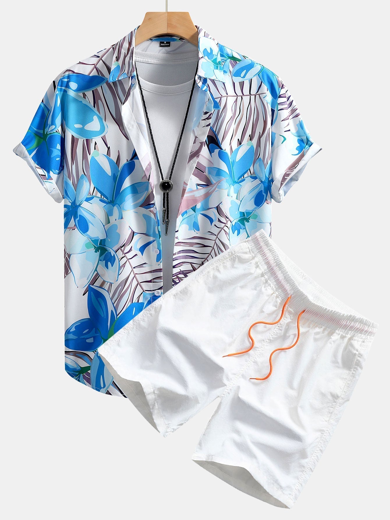 Hemd mit Blumenpflanzen-Print und Badehose mit Knopfleiste