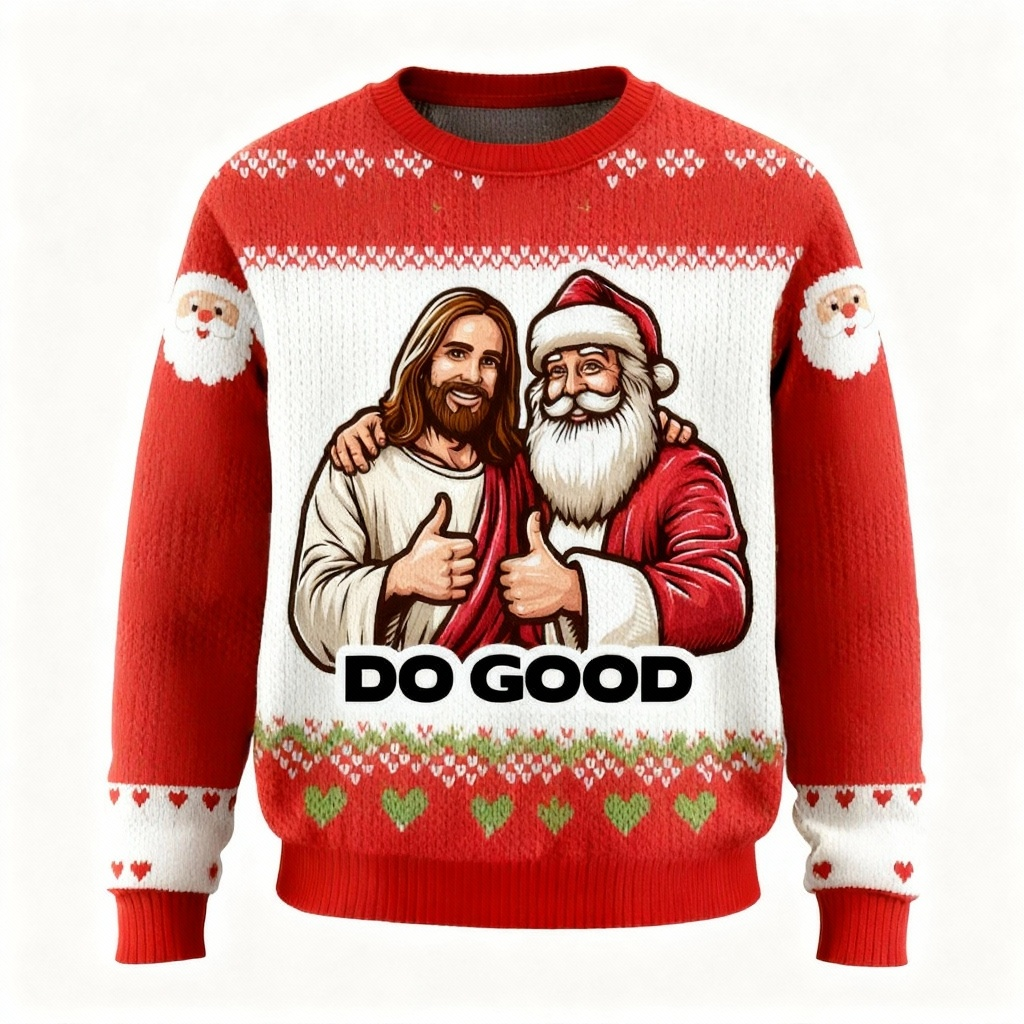 WW | Santa & Jesus Muster hässlicher Pullover - Unisex Weihnachtsfeier-Essential