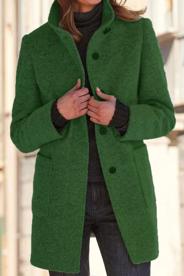 WW | Solid Color Button Stand-Up Collar Wool Jacket