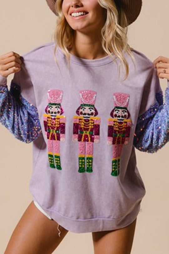 WW | Weihnachten Lässig Locker Rundhals Pailletten Ärmel Sweatshirt