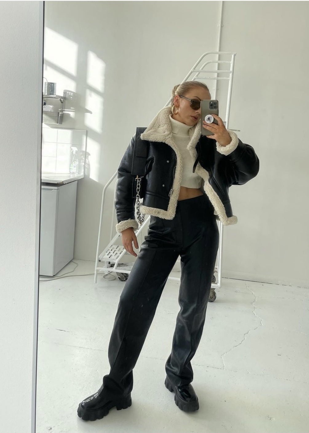 WW | Leder Shearling-gefütterte Jacke - Edgy Stil trifft auf gemütlichen Komfort