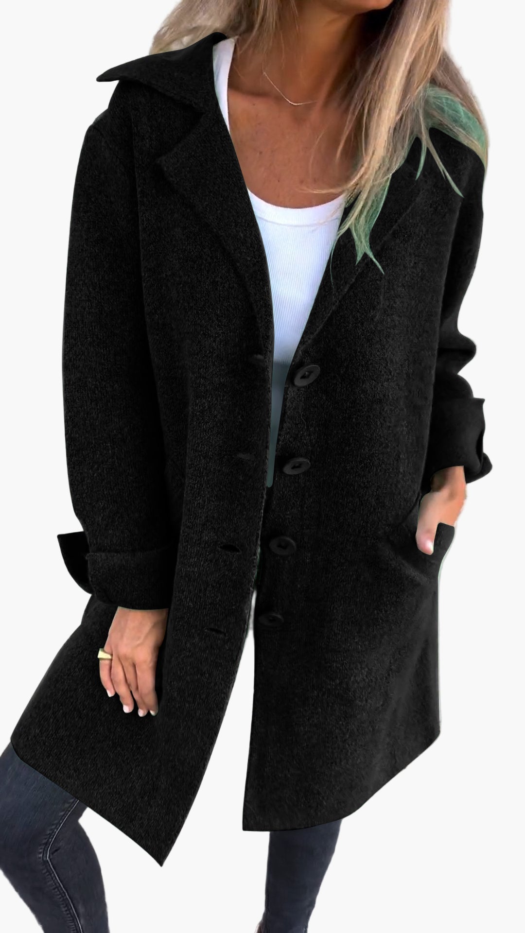 WW | Coat with elegant lapels - Long transitional jacket for everyday wear and the office