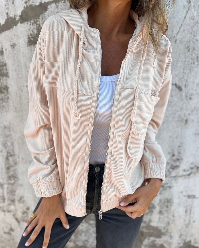 WW | Casual lightweight corduroy jacket with hood for women