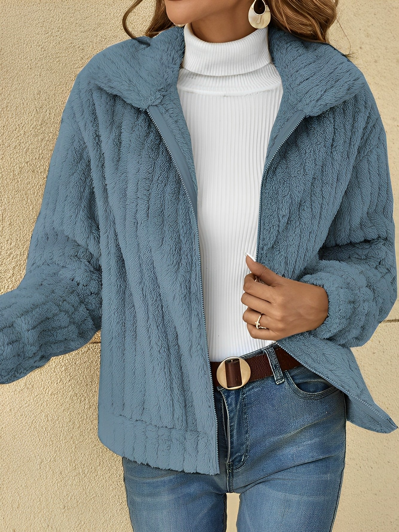 WW | Teddy Jacket with Wide Collar and Zipper