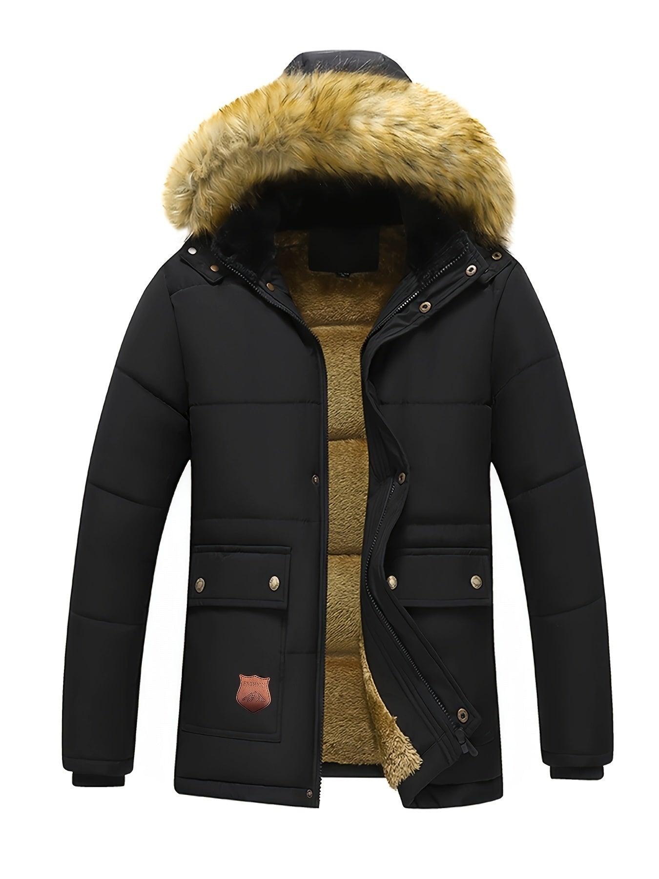 WW | Winter fleece-lined polyester hooded casual jacket for men - Ideal for autumn/winter