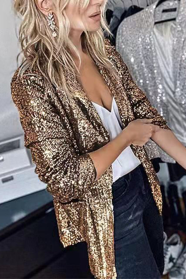WW | Moderner Blazer mit langen Ärmeln und Pailletten für Damen