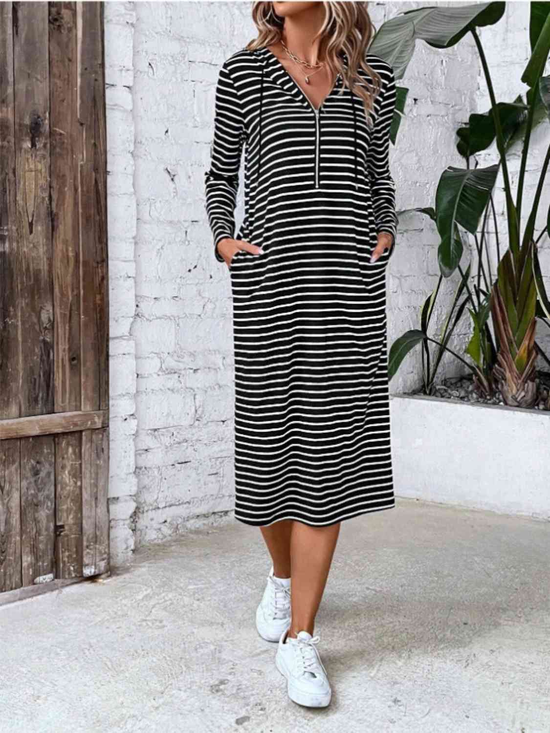 WW | Striped Zip-Front Hoodie Dress