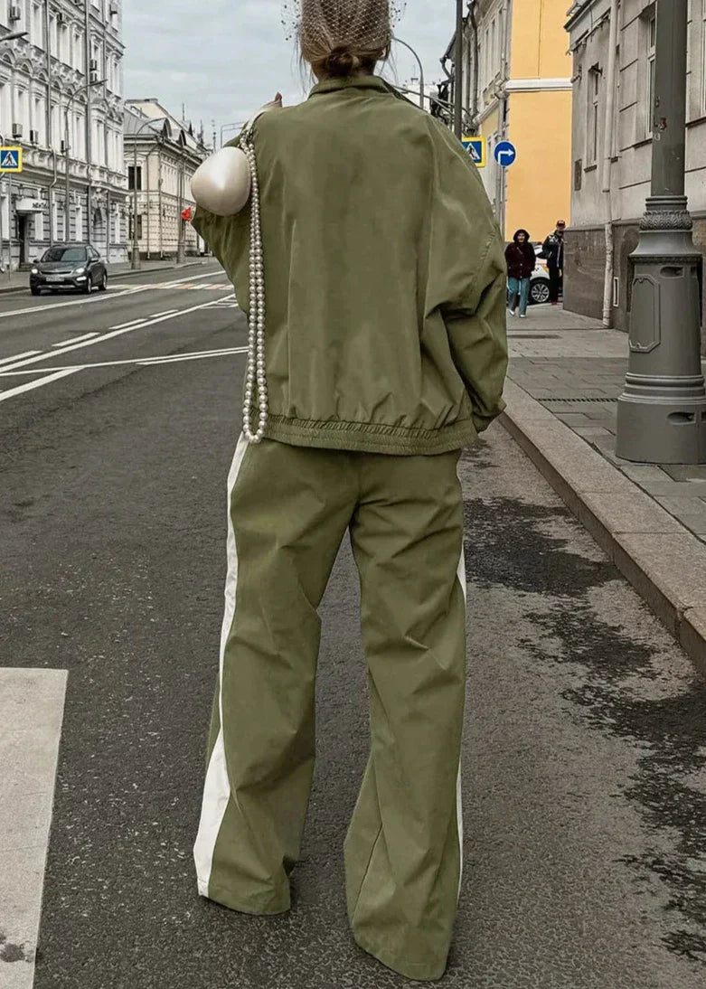 WW | Edge - Contrast Zip Jacket and Wide Leg Trousers Set
