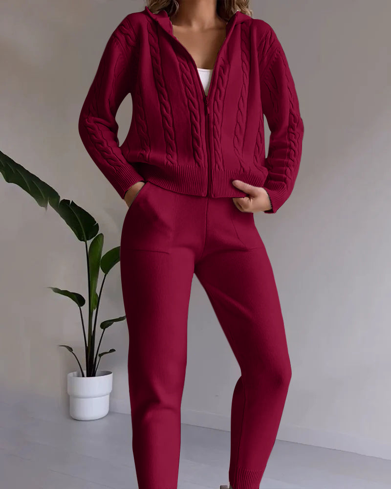 WW | Casual jacquard cardigan set with twist design