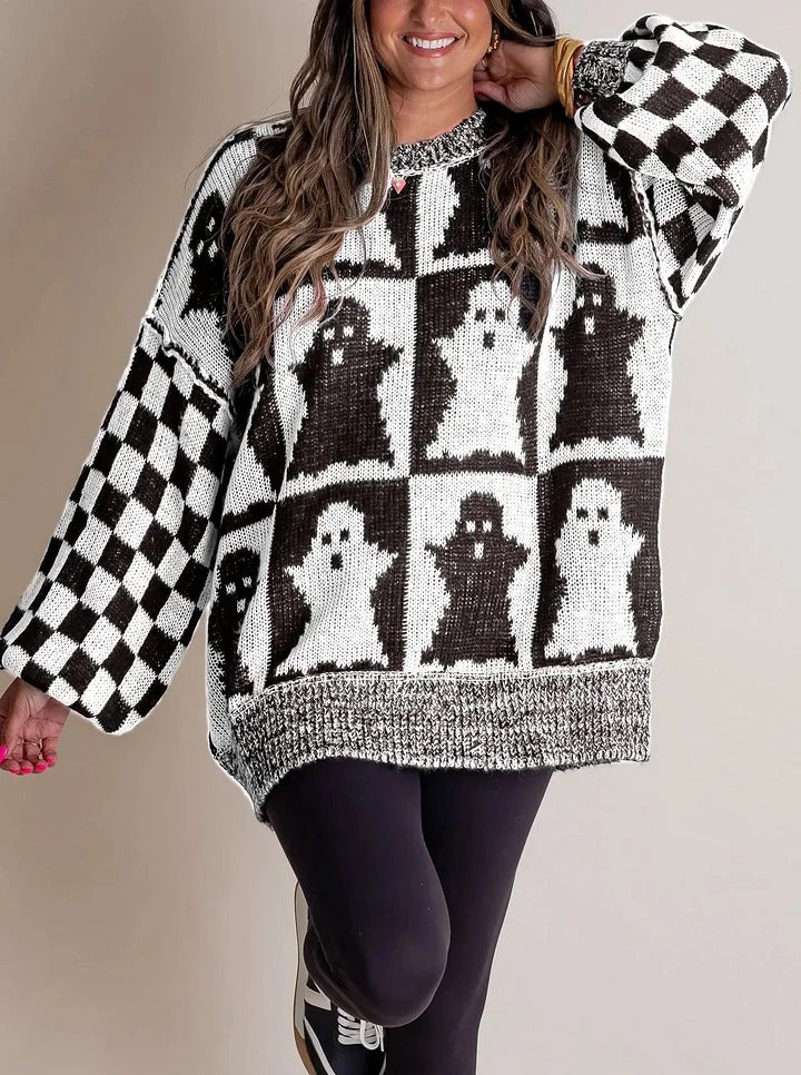 WW | Halloween Checkered Knit Sweater