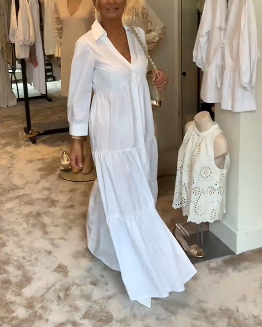 WW | Long White Dress with Shirt Collar