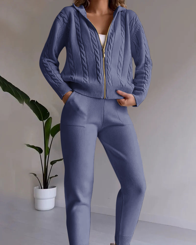 WW | Casual jacquard cardigan set with twist design