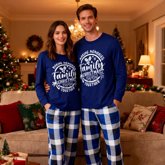 WW | Christmas Couple Blue Plaid Pajamas with Make Memories Together 2025 Print