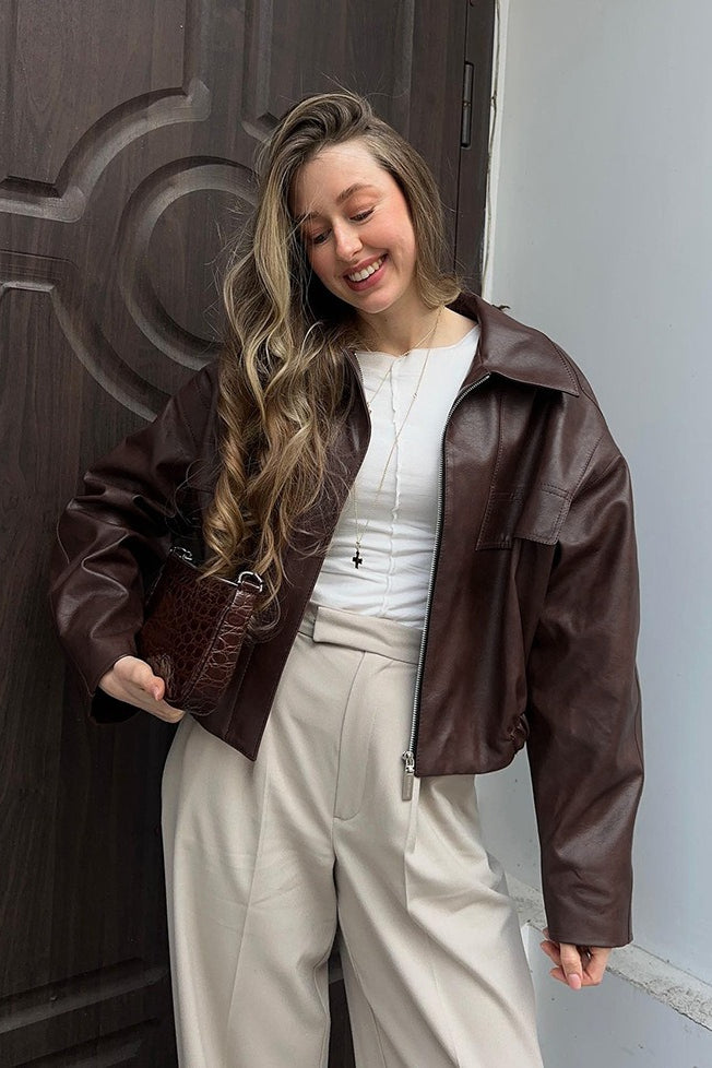 WW | Braune PU-Lederjacke