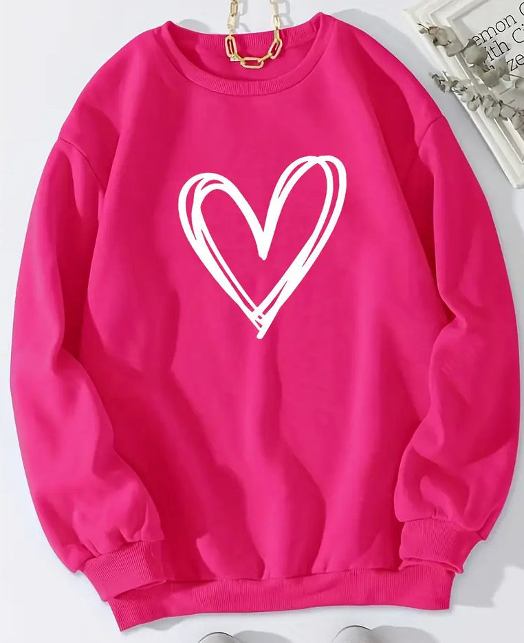 WW | Heart Print Crew Neck Long Sleeve Sweatshirt