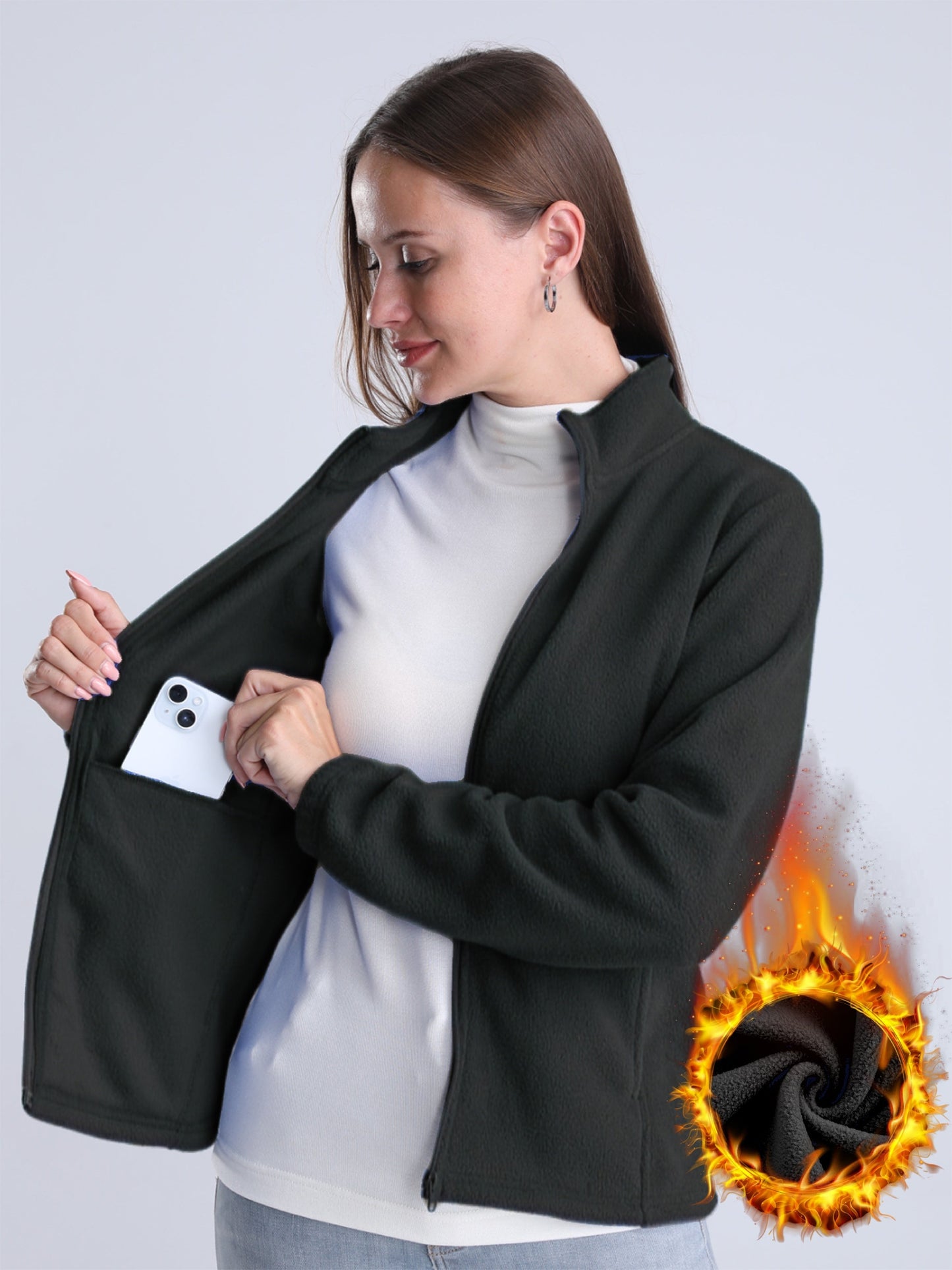 WW | Einfarbige Fleecejacke mit Reißverschluss und Taschen