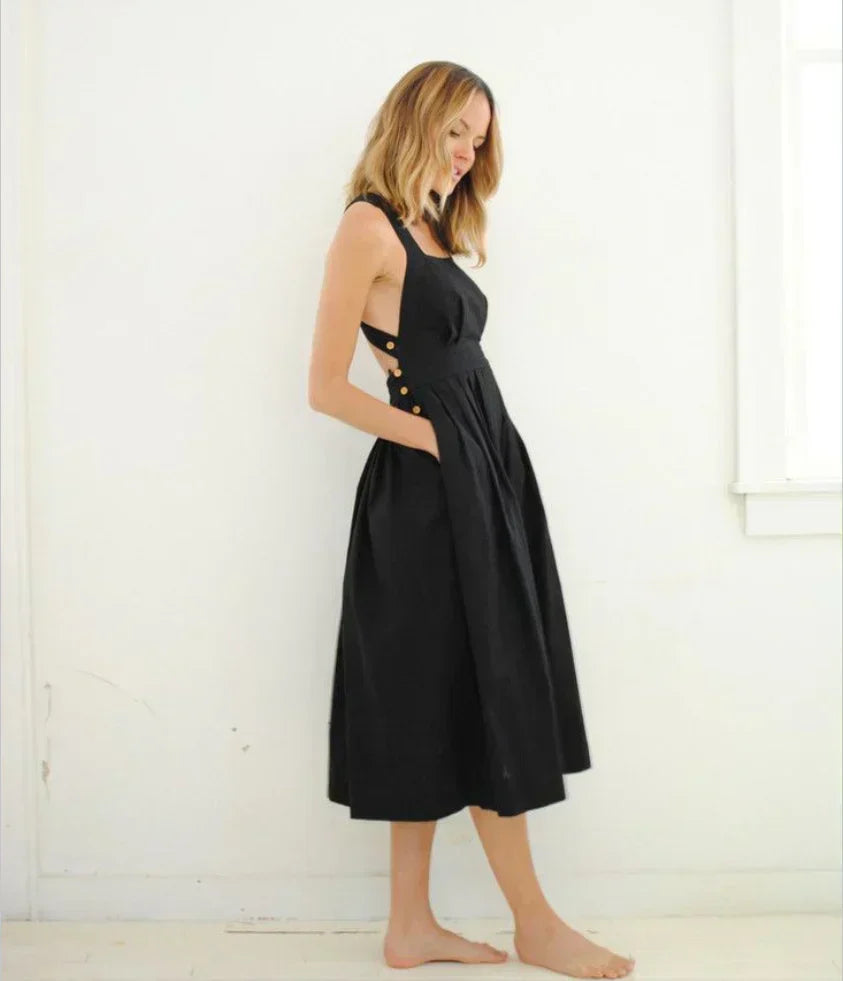 WW | Rückenfrei, Falten Kleid mit Großen Taschen