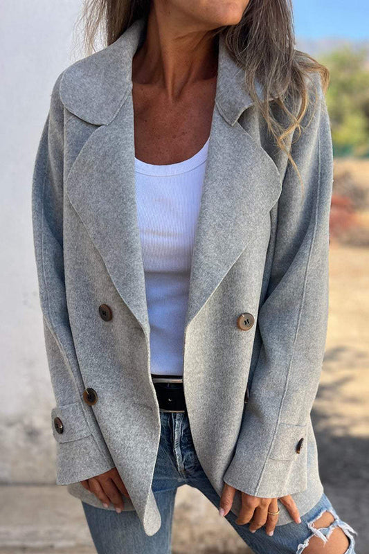 WW | Farbe Revers Langarm Knopf Freizeitjacke