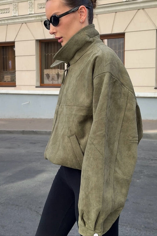 WW | Grüne Wildlederkragenjacke