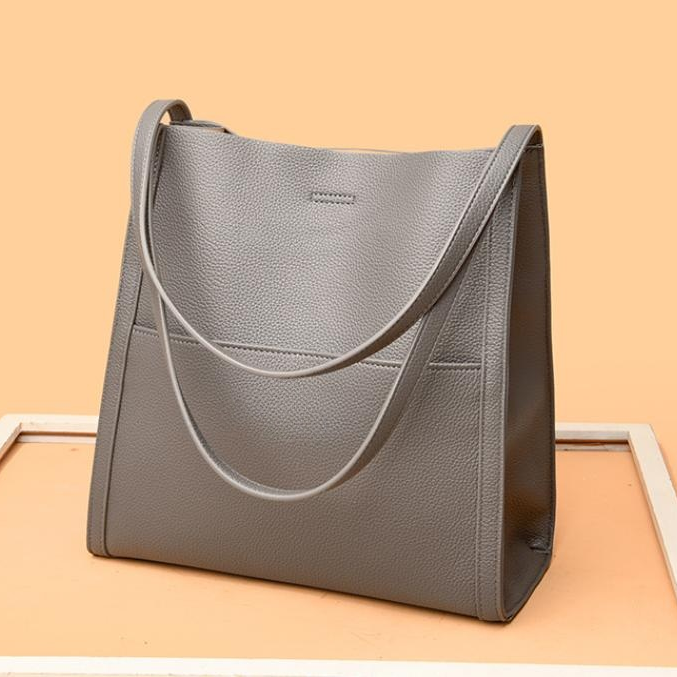 WW | Color Simple Genuine Leather Crossbody Bag