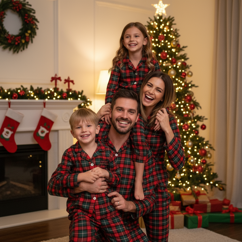 WW | Christmas Red and Green Plaid Button-Down Family Pajama Sets