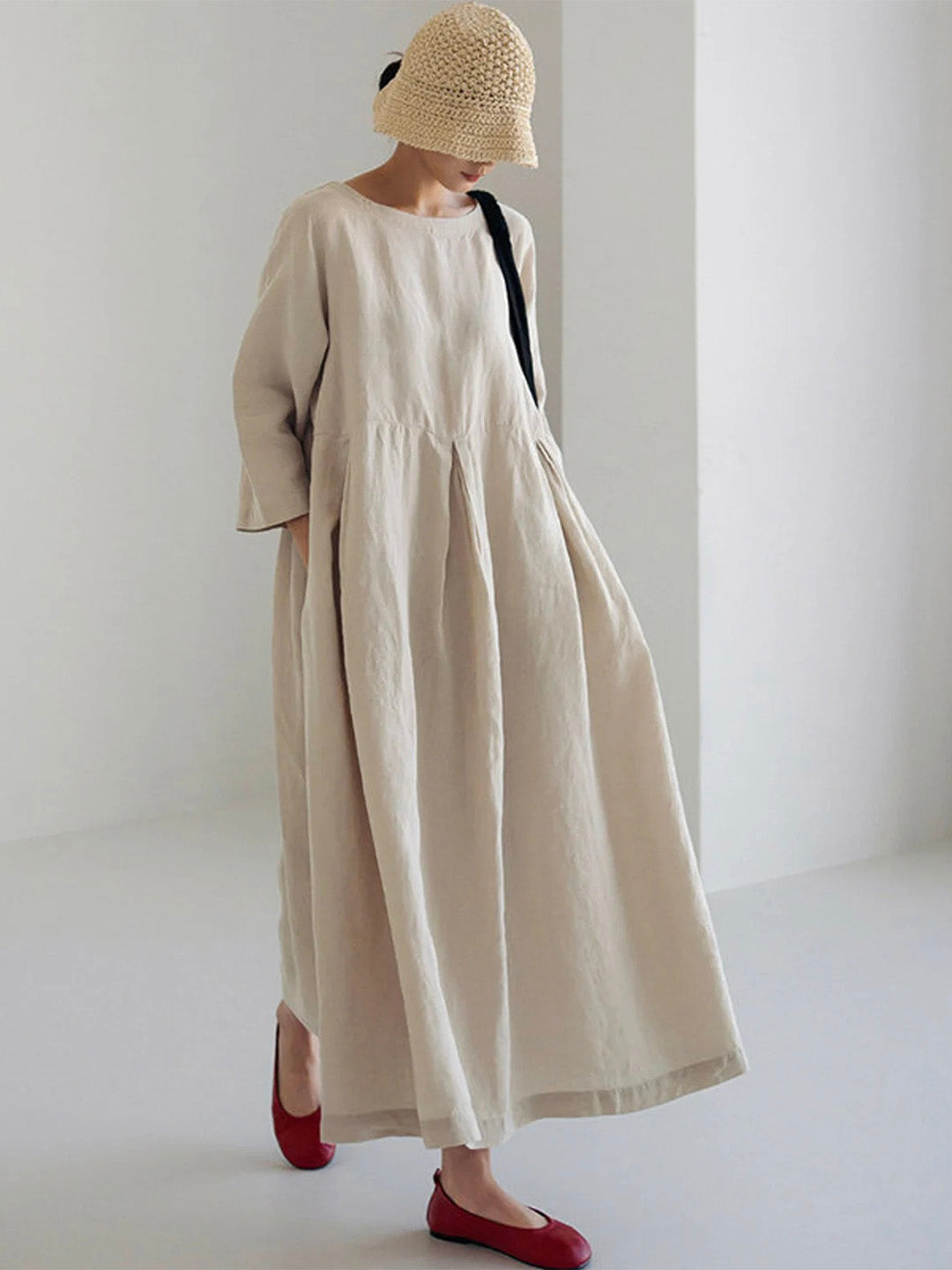 WW | Lockeres Leinenkleid mit Seitentaschen