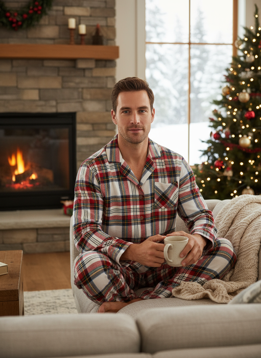 WW | Holiday Couple Red Plaid Button-Front Christmas Pajama Set