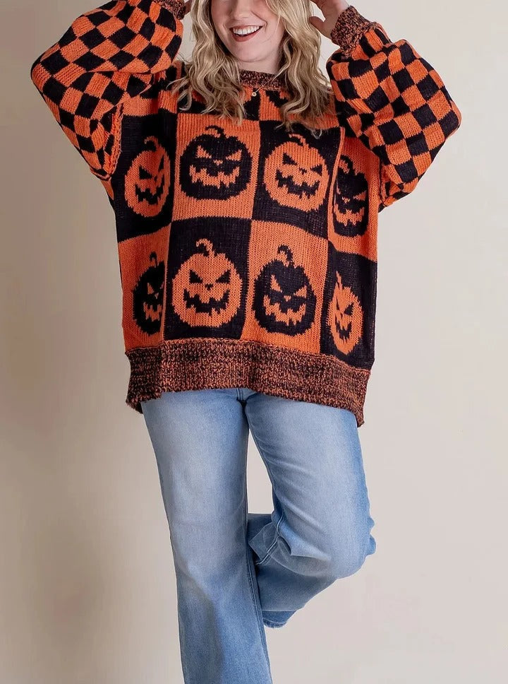 WW | Halloween Checkered Knit Sweater