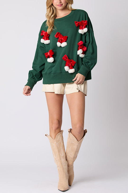 WW | Weihnachts Schleife Verziert Lässiges Langärmeliges Sweatshirt