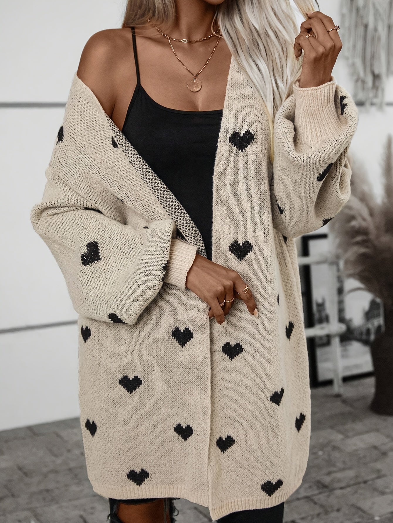 WW | Heart Pattern Wool Knit Cardigan for Women - Perfect for Everyday Wear